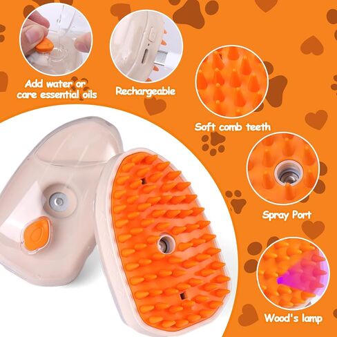 AIERSA 4 in 1 Cat Steam Brush,Spritz Defur Comb for Cats,New Upgrade Cat Grooming Brush with Real Steam,Wood's Lamp,Electric Massage,Clean in Saudi Arabia