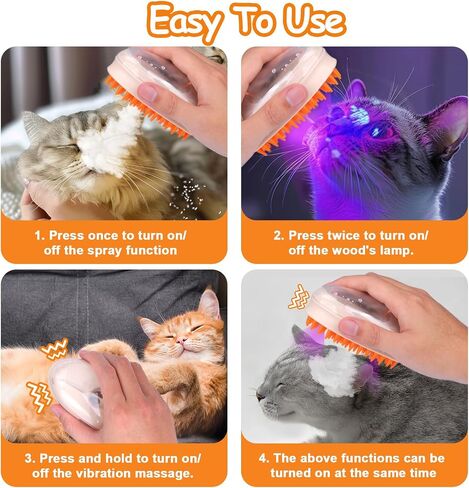 AIERSA 4 in 1 Cat Steam Brush,Spritz Defur Comb for Cats,New Upgrade Cat Grooming Brush with Real Steam,Wood's Lamp,Electric Massage,Clean in Saudi Arabia