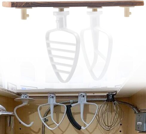 حاملات مرفقات خلاط متوافقة مع ملحقات خلاط كيتشن ايد، حامل خشبي مثبت على الحائط مع 4 قطع شماعات بلاستيكية - أدوات تخزين لتوفير المساحة in Kuwait