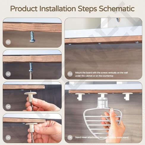حاملات مرفقات خلاط متوافقة مع ملحقات خلاط كيتشن ايد، حامل خشبي مثبت على الحائط مع 4 قطع شماعات بلاستيكية - أدوات تخزين لتوفير المساحة in Kuwait