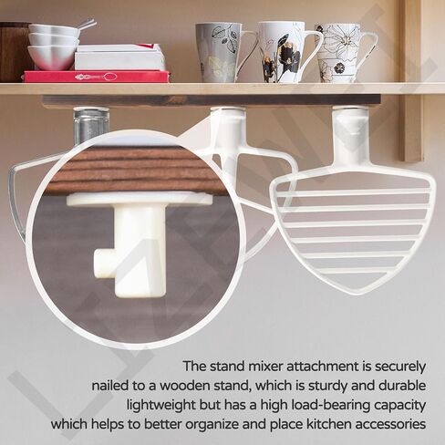 حاملات مرفقات خلاط متوافقة مع ملحقات خلاط كيتشن ايد، حامل خشبي مثبت على الحائط مع 4 قطع شماعات بلاستيكية - أدوات تخزين لتوفير المساحة in Kuwait