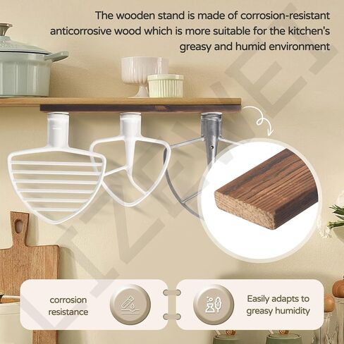 حاملات مرفقات خلاط متوافقة مع ملحقات خلاط كيتشن ايد، حامل خشبي مثبت على الحائط مع 4 قطع شماعات بلاستيكية - أدوات تخزين لتوفير المساحة in Kuwait