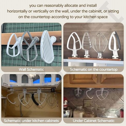 حاملات مرفقات خلاط متوافقة مع ملحقات خلاط كيتشن ايد، حامل خشبي مثبت على الحائط مع 4 قطع شماعات بلاستيكية - أدوات تخزين لتوفير المساحة in Kuwait