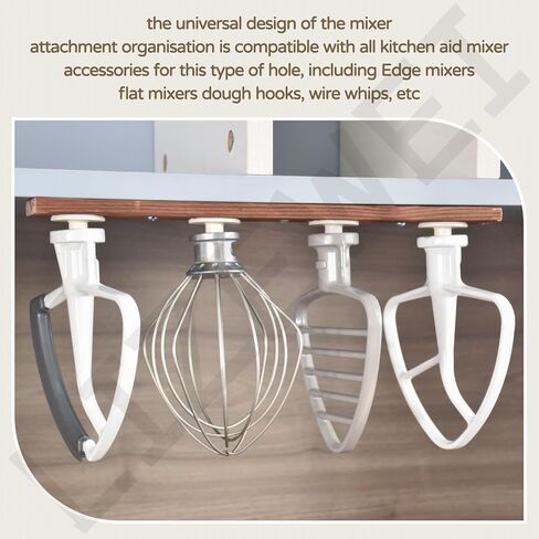 حاملات مرفقات خلاط متوافقة مع ملحقات خلاط كيتشن ايد، حامل خشبي مثبت على الحائط مع 4 قطع شماعات بلاستيكية - أدوات تخزين لتوفير المساحة in Kuwait
