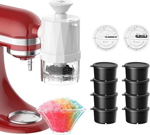 ملحق الثلج الحلقي من إنومون لخلاط حامل كيتشن ايد، مرفق ماكينة حلاقة الثلج لمرفقات خلاط كيتشن ايد، آلة مخروط الثلج لمساعد المطبخ مع 8 قوالب مكعبات ثلج مع غطاء، شفرة ناعمة وخشنة in Kuwait