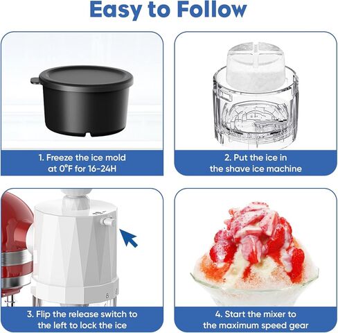 ملحق الثلج الحلقي من إنومون لخلاط حامل كيتشن ايد، مرفق ماكينة حلاقة الثلج لمرفقات خلاط كيتشن ايد، آلة مخروط الثلج لمساعد المطبخ مع 8 قوالب مكعبات ثلج مع غطاء، شفرة ناعمة وخشنة in Kuwait