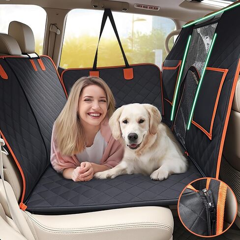 HEELE Back Seat Extender for Dogs, Hard Bottom Car Seat Cover with Mesh Window and Pocket for Traveling and Camping with Pets, Dog Hammock for Car Waterproof and Nonslip, Suitable for Car SUV in Saudi Arabia