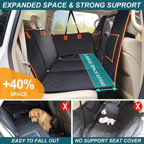 HEELE Back Seat Extender for Dogs, Hard Bottom Car Seat Cover with Mesh Window and Pocket for Traveling and Camping with Pets, Dog Hammock for Car Waterproof and Nonslip, Suitable for Car SUV in Saudi Arabia
