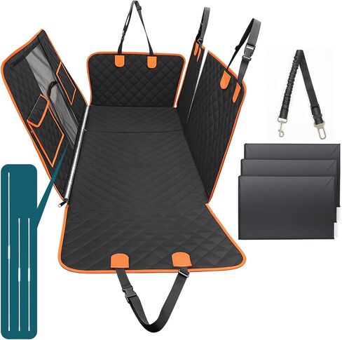 HEELE Back Seat Extender for Dogs, Hard Bottom Car Seat Cover with Mesh Window and Pocket for Traveling and Camping with Pets, Dog Hammock for Car Waterproof and Nonslip, Suitable for Car SUV in Saudi Arabia