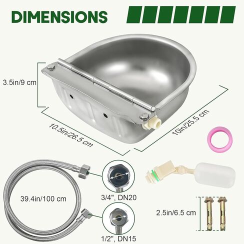 موزع وعاء مياه أوتوماتيكي من الفولاذ المقاوم للصدأ من MAOPINER، وعاء مياه شرب للكلاب، موزع مياه لحوض المياه للماشية، حوض ذاتي التعبئة مع صمامات تعويم وخرطوم أنابيب (بدون فتحة تصريف) in Kuwait
