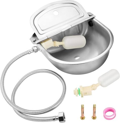 موزع وعاء مياه أوتوماتيكي من الفولاذ المقاوم للصدأ من MAOPINER، وعاء مياه شرب للكلاب، موزع مياه لحوض المياه للماشية، حوض ذاتي التعبئة مع صمامات تعويم وخرطوم أنابيب (بدون فتحة تصريف) in Kuwait