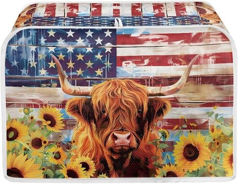 American Flag Toaster Cover 2 Slice Wide Slot, Highland Cow Sunflower Print Bread Maker Cover Toaster Covers, Washable Stain Resistant Small Appliance Cover, Yellow in Kuwait