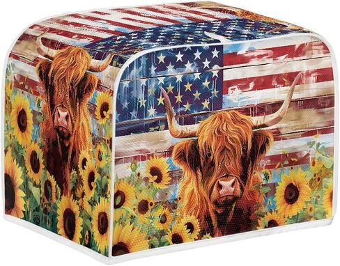 American Flag Toaster Cover 2 Slice Wide Slot, Highland Cow Sunflower Print Bread Maker Cover Toaster Covers, Washable Stain Resistant Small Appliance Cover, Yellow in Kuwait