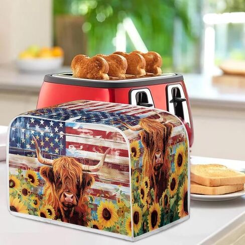 American Flag Toaster Cover 2 Slice Wide Slot, Highland Cow Sunflower Print Bread Maker Cover Toaster Covers, Washable Stain Resistant Small Appliance Cover, Yellow in Kuwait