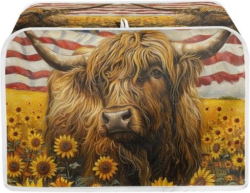 American Flag Toaster Cover 2 Slice Wide Slot, Highland Cow Sunflower Print Bread Maker Cover Toaster Covers, Washable Stain Resistant Small Appliance Cover, Yellow in Kuwait