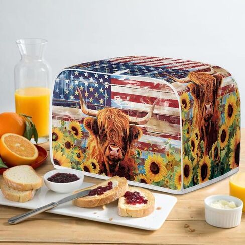 American Flag Toaster Cover 2 Slice Wide Slot, Highland Cow Sunflower Print Bread Maker Cover Toaster Covers, Washable Stain Resistant Small Appliance Cover, Yellow in Kuwait