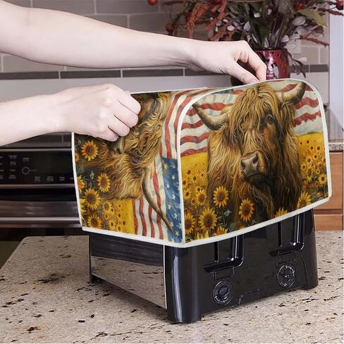 American Flag Toaster Cover 2 Slice Wide Slot, Highland Cow Sunflower Print Bread Maker Cover Toaster Covers, Washable Stain Resistant Small Appliance Cover, Yellow in Kuwait