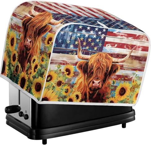 American Flag Toaster Cover 2 Slice Wide Slot, Highland Cow Sunflower Print Bread Maker Cover Toaster Covers, Washable Stain Resistant Small Appliance Cover, Yellow in Kuwait