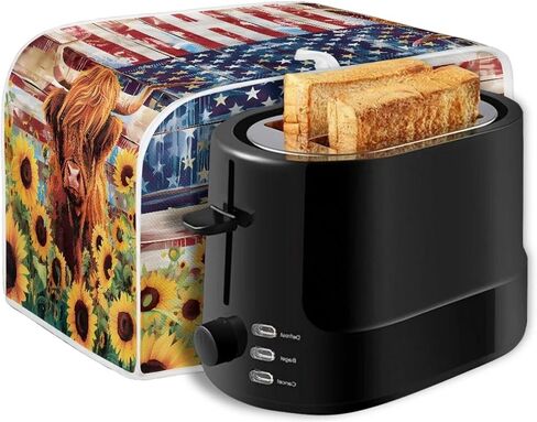 American Flag Toaster Cover 2 Slice Wide Slot, Highland Cow Sunflower Print Bread Maker Cover Toaster Covers, Washable Stain Resistant Small Appliance Cover, Yellow in Kuwait
