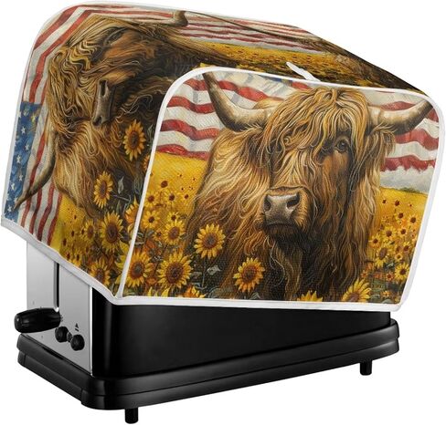 American Flag Toaster Cover 2 Slice Wide Slot, Highland Cow Sunflower Print Bread Maker Cover Toaster Covers, Washable Stain Resistant Small Appliance Cover, Yellow in Kuwait