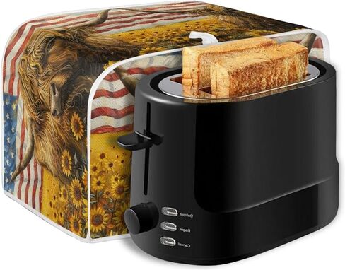 American Flag Toaster Cover 2 Slice Wide Slot, Highland Cow Sunflower Print Bread Maker Cover Toaster Covers, Washable Stain Resistant Small Appliance Cover, Yellow in Kuwait