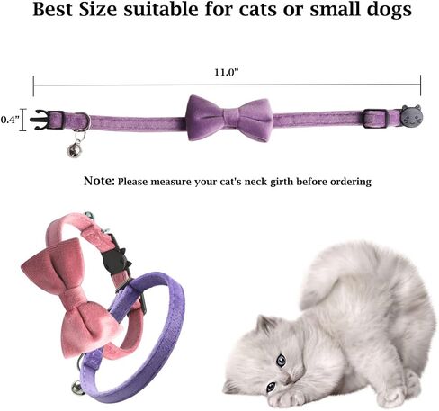 2 Pack Breakaway Cat Collars with Bell and Bowtie Comfortable Velvet Cat Collar with Cute Safety Buckle Adjustable Pet Collar for Kitty Kitten Puppy Neck Accessories for Daily Wearing Kitten in Saudi Arabia
