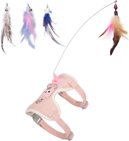 Cat Harness Collar Toy, Self Play Cat Feather Bell Toy with Harness (Pink, M) in Saudi Arabia