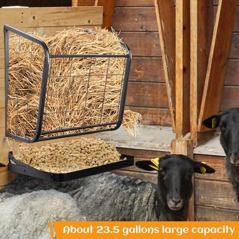 usego جدار القش رف القش المغذية الثقيلة القش الصلب المغذية الماعز 18 جالون من جانب الماعز القش القش للماشية الأغنام الحصان مع صينية الحبوب للانفصال in Kuwait