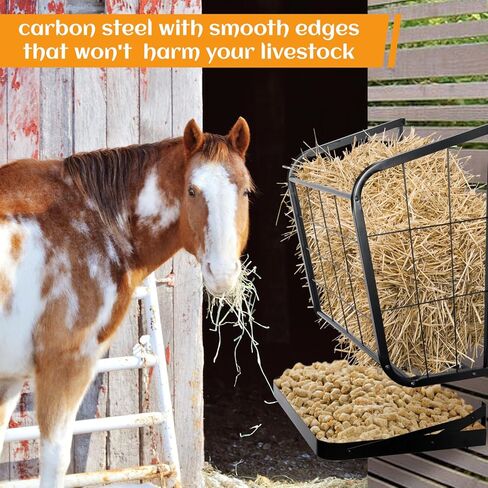 usego جدار القش رف القش المغذية الثقيلة القش الصلب المغذية الماعز 18 جالون من جانب الماعز القش القش للماشية الأغنام الحصان مع صينية الحبوب للانفصال in Kuwait