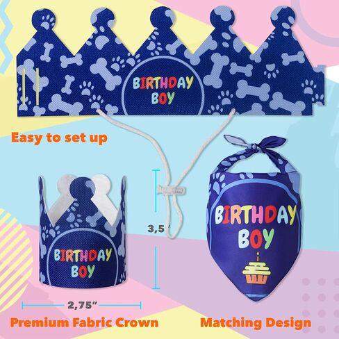Cat Birthday Decorations - Cat Birthday Hat, Crown and Cat Birthday Bandana Boy, Kitten, Cat Birthday Gift, Outfit, Happy Cat Party Decor, Cat Products, Blue in Saudi Arabia