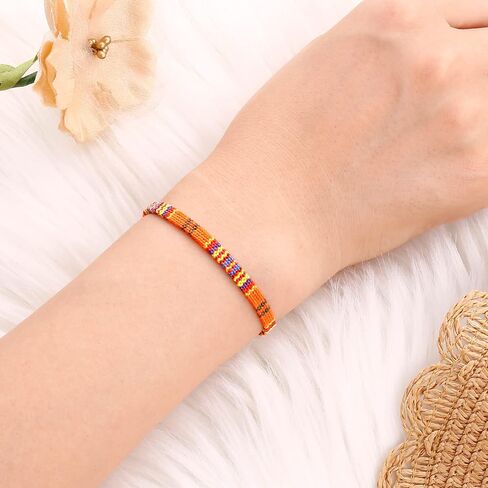 Boho Bracelets for Women & Mens Braided sunmer bracelets for women & men surfer Beach Jewelry Waterproof Adjustable String Rope Anklet (orange) in Kuwait