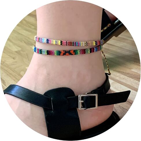 Boho Bracelets for Women & Mens Braided sunmer bracelets for women & men surfer Beach Jewelry Waterproof Adjustable String Rope Anklet (orange) in Kuwait