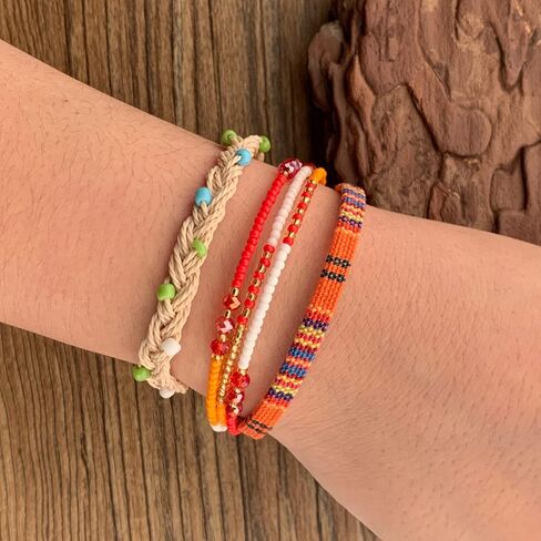 Boho Bracelets for Women & Mens Braided sunmer bracelets for women & men surfer Beach Jewelry Waterproof Adjustable String Rope Anklet (orange) in Kuwait