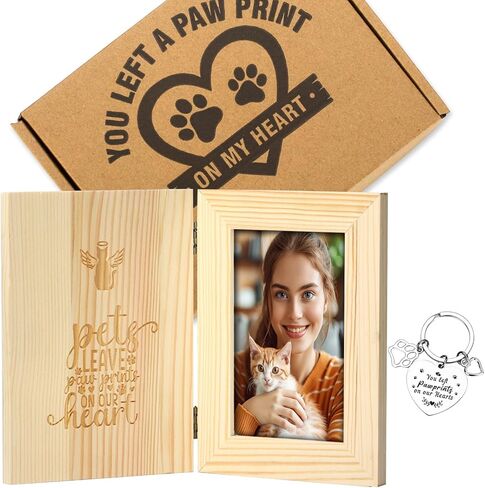 Cat Memorial Gifts for Loss of Cat, Pet Memorial Gifts Wooden Hinged Tabletop Pet Memorial Picture Frame for 4x6 Inch Photo, Pet Loss Sympathy Gift, Pet Loss Gifts Include Pet Remembrance Keychain in Saudi Arabia