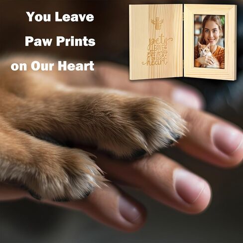 Cat Memorial Gifts for Loss of Cat, Pet Memorial Gifts Wooden Hinged Tabletop Pet Memorial Picture Frame for 4x6 Inch Photo, Pet Loss Sympathy Gift, Pet Loss Gifts Include Pet Remembrance Keychain in Saudi Arabia