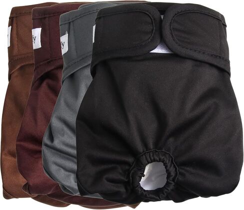 Vecomfy Reusable Female Dog Diapers for Medium Dogs,(4 Pack) Easy Absorbent Large Doggie Diapers for Peeing,in Heat,Doggie Period Panties,Dark Colors,L in Saudi Arabia