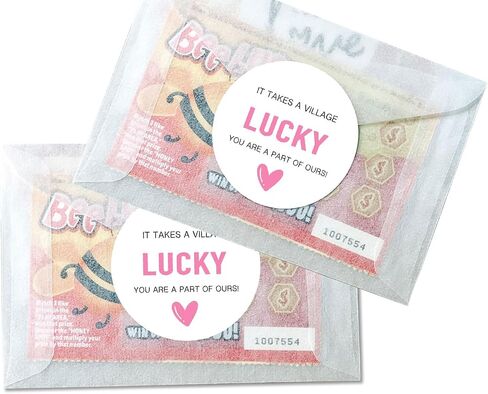 120pcs It Takes a Village Lucky You're a Part of Ours BabyShower Lotto Favors, Baby Shower Lotto Ticket Favor.Scratch Ticket Shower Favor labels (Pink) in Saudi Arabia