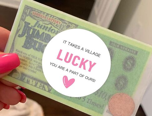 120pcs It Takes a Village Lucky You're a Part of Ours BabyShower Lotto Favors, Baby Shower Lotto Ticket Favor.Scratch Ticket Shower Favor labels (Pink) in Saudi Arabia