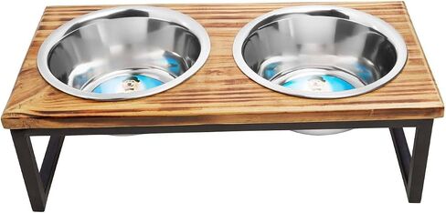 Elevated Dog/Cat Feeder with Bowls // Solid Wood Stand with Two Removable Stainless Steel Bowls // for Cats and Small, Medium, Large size Dogs (Large) in Saudi Arabia