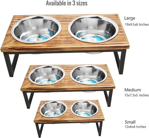 Elevated Dog/Cat Feeder with Bowls // Solid Wood Stand with Two Removable Stainless Steel Bowls // for Cats and Small, Medium, Large size Dogs (Large) in Saudi Arabia