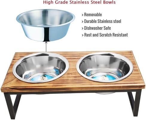 Elevated Dog/Cat Feeder with Bowls // Solid Wood Stand with Two Removable Stainless Steel Bowls // for Cats and Small, Medium, Large size Dogs (Large) in Saudi Arabia