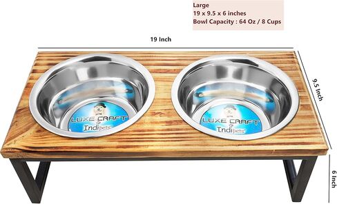 Elevated Dog/Cat Feeder with Bowls // Solid Wood Stand with Two Removable Stainless Steel Bowls // for Cats and Small, Medium, Large size Dogs (Large) in Saudi Arabia