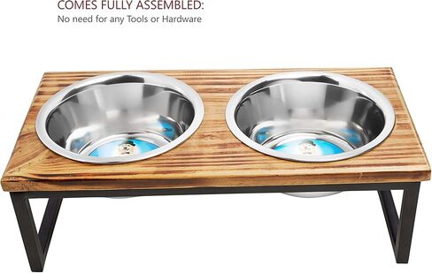 Elevated Dog/Cat Feeder with Bowls // Solid Wood Stand with Two Removable Stainless Steel Bowls // for Cats and Small, Medium, Large size Dogs (Large) in Saudi Arabia