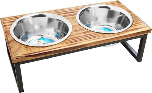 Elevated Dog/Cat Feeder with Bowls // Solid Wood Stand with Two Removable Stainless Steel Bowls // for Cats and Small, Medium, Large size Dogs (Large) in Saudi Arabia