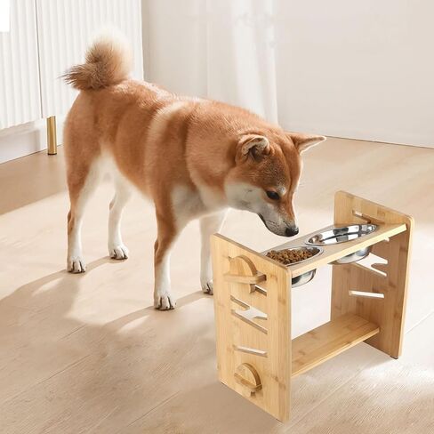 أوعية مرتفعة للكلاب المتوسطة، وعاء طعام مرتفع للكلاب مع 7 ارتفاعات قابلة للتعديل من 4 إلى 13 بوصة، زاوية مائلة 15 درجة، حامل خشبي قوي مع وعاءين عميقين من الفولاذ المقاوم للصدأ 700 مل، أقدام مضادة للانزلاق in Kuwait