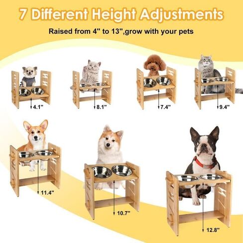 أوعية مرتفعة للكلاب المتوسطة، وعاء طعام مرتفع للكلاب مع 7 ارتفاعات قابلة للتعديل من 4 إلى 13 بوصة، زاوية مائلة 15 درجة، حامل خشبي قوي مع وعاءين عميقين من الفولاذ المقاوم للصدأ 700 مل، أقدام مضادة للانزلاق in Kuwait