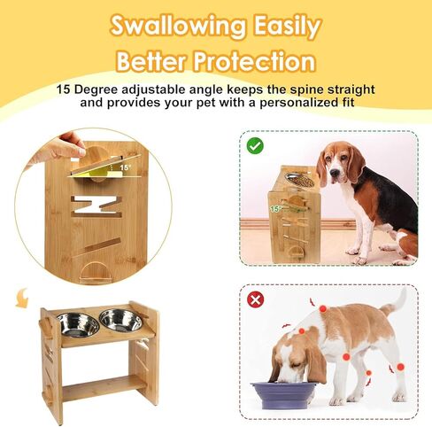 أوعية مرتفعة للكلاب المتوسطة، وعاء طعام مرتفع للكلاب مع 7 ارتفاعات قابلة للتعديل من 4 إلى 13 بوصة، زاوية مائلة 15 درجة، حامل خشبي قوي مع وعاءين عميقين من الفولاذ المقاوم للصدأ 700 مل، أقدام مضادة للانزلاق in Kuwait