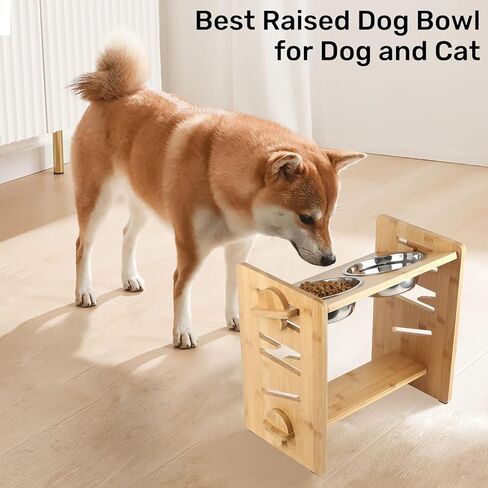 أوعية مرتفعة للكلاب المتوسطة، وعاء طعام مرتفع للكلاب مع 7 ارتفاعات قابلة للتعديل من 4 إلى 13 بوصة، زاوية مائلة 15 درجة، حامل خشبي قوي مع وعاءين عميقين من الفولاذ المقاوم للصدأ 700 مل، أقدام مضادة للانزلاق in Kuwait