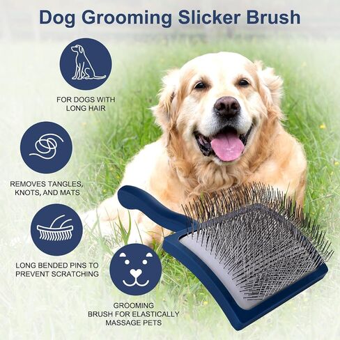 Slicker Dog Grooming Brush for Goldendoodle Poodle Doodle,Slicker Brush with Airflowable Pad for Dogs & Pet Comb Value Kit- Long Pin Slicker Dog Brush-Detangle,Undercoat,Work Fast and Save Time in Saudi Arabia