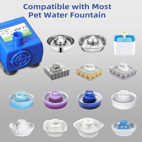 IP68 DR-DC160 submersible water pump Cat Water Fountain Pump for Tritone Ceramic, Stainless Steel, Round Flower Cap Cat Fountains, Automatic Pet Water Dispenser Replacement Pump (No LED) in Saudi Arabia